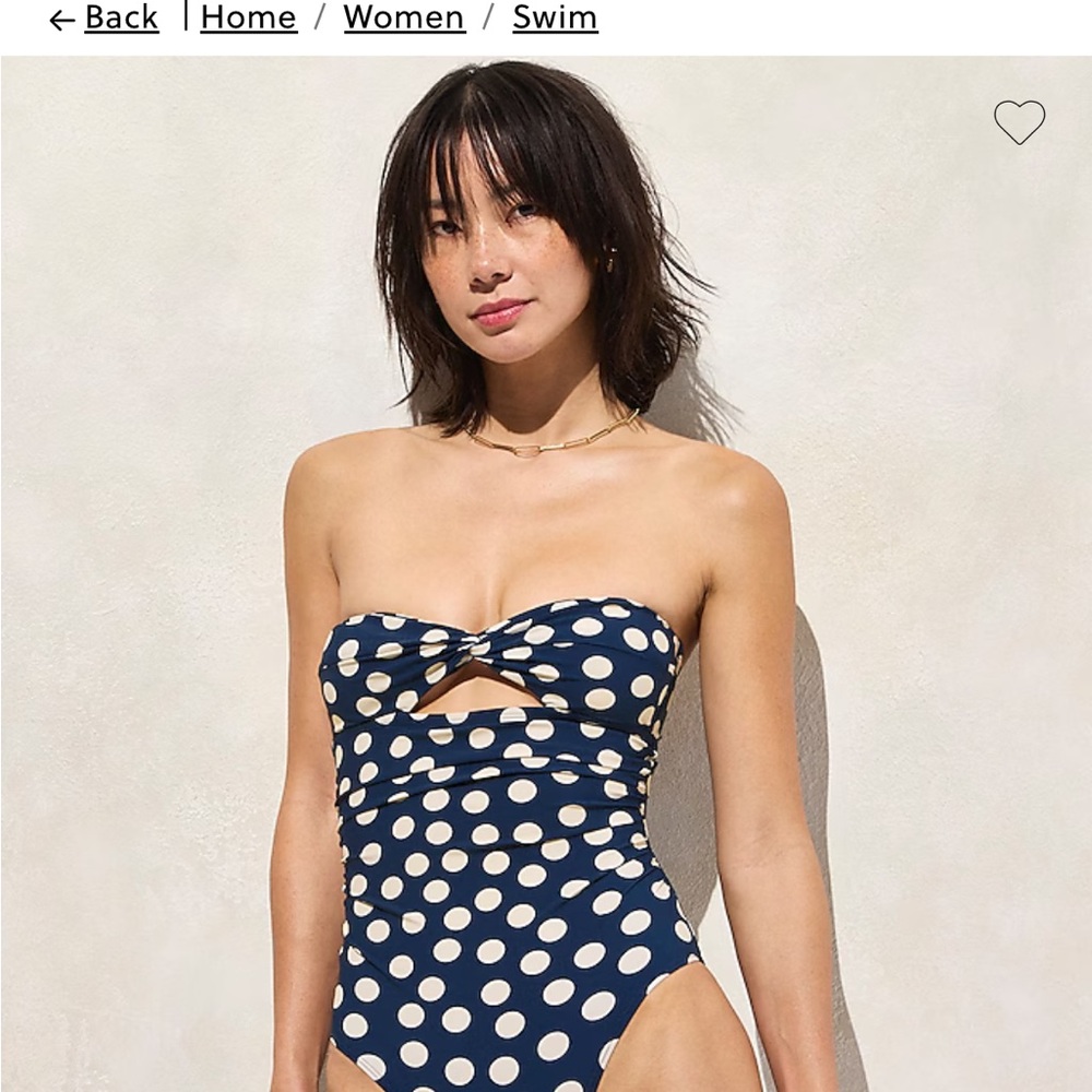 NWOT J. Crew Gemma Ruched Bandeau Cutout One-Piece Polka Dot Strapless Swim - 6
